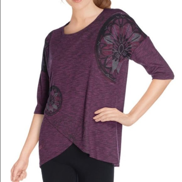 Desigual NWT Purple Heathered Regina graphic tulip hem 3/4 sleeve shirt SP - Picture 16 of 16